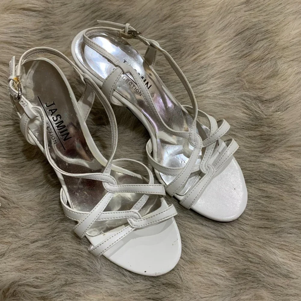 sz 5 Strappy white heeled sandals - Picture 2 of 5